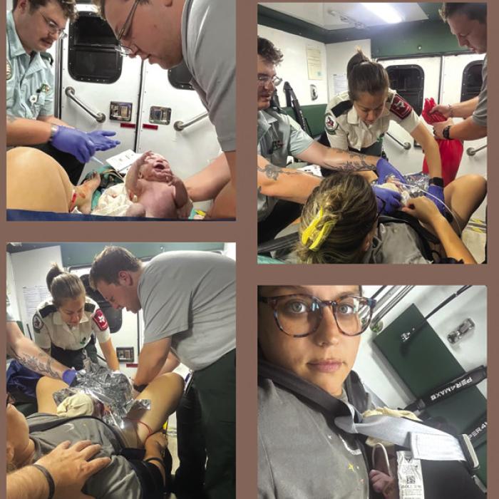 Photos of Halee Neiser delivering her baby girl, Tess, in the back of an ambulance June 28. Photos courtesy of Halee Neiser
