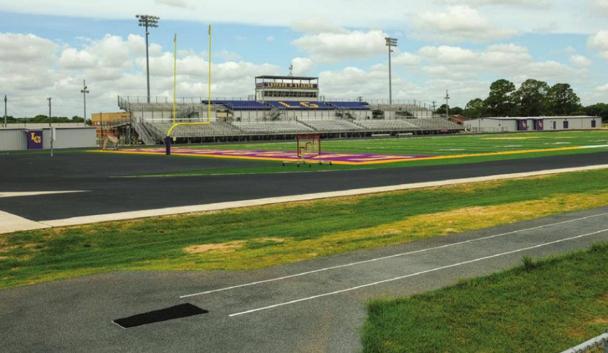 The new track at Leopard Stadium in La Grange is nearing completion. School administrators proposed a plan for community access last week. Photo by Andy Behlen