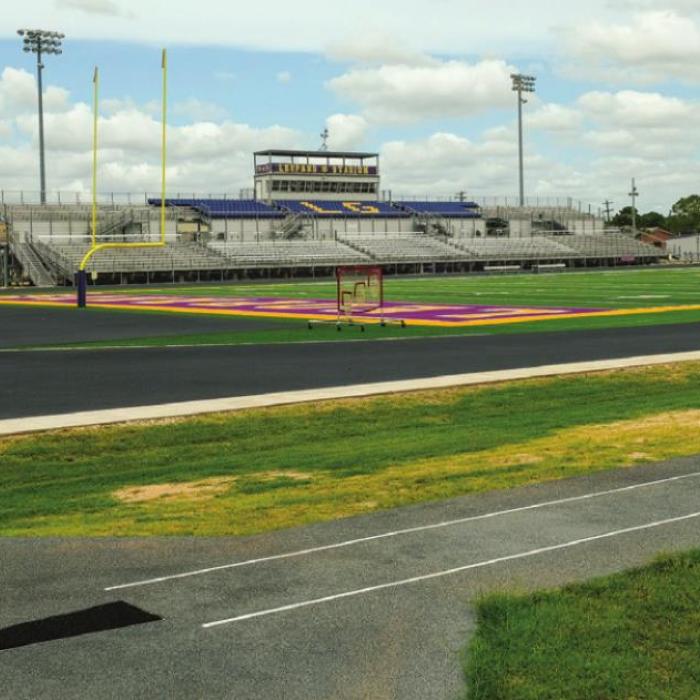 The new track at Leopard Stadium in La Grange is nearing completion. School administrators proposed a plan for community access last week. Photo by Andy Behlen
