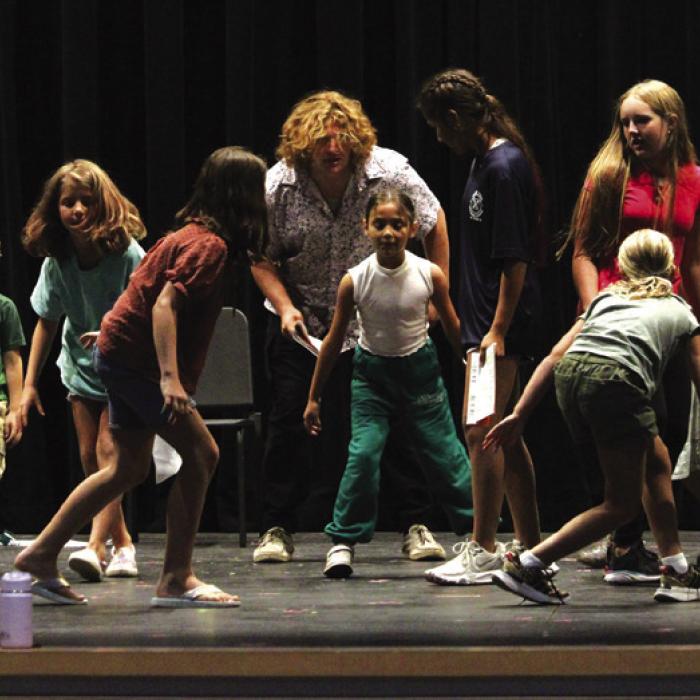 Student director Hayden Splawn gives student actors directions during a recent rehearsal at the La Grange Performing Arts Center. Photo by MaKenzie Givan