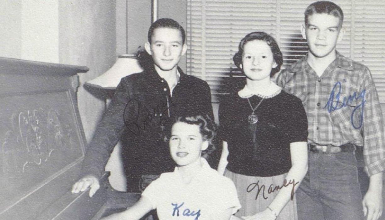 Rod, top left, was elected president of the 1955 La Grange High School freshman class. He’s standing at left with Kay Hagler (seated), secretary-treasurer; Nancy Yates, reporter (standing); and Ernest ‘Bing’ Kallus, vice president (standing).