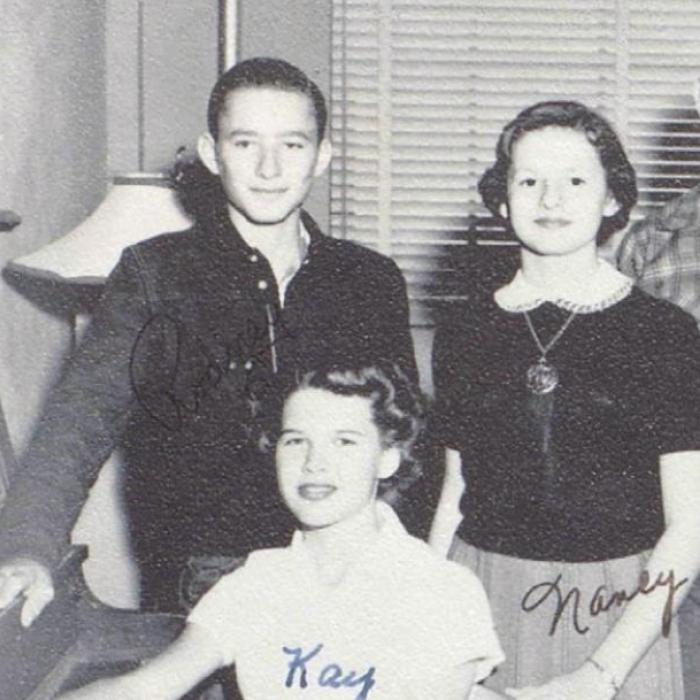 Rod, top left, was elected president of the 1955 La Grange High School freshman class. He’s standing at left with Kay Hagler (seated), secretary-treasurer; Nancy Yates, reporter (standing); and Ernest ‘Bing’ Kallus, vice president (standing).