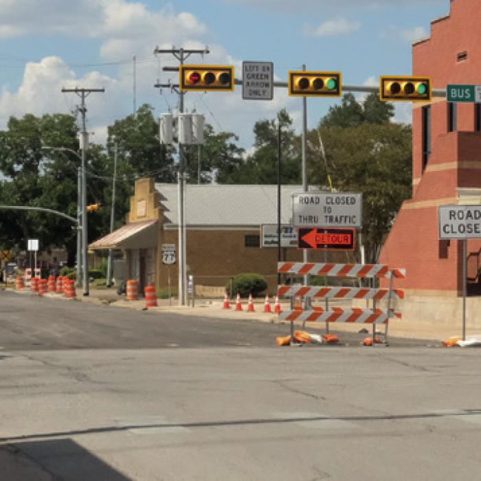 The long-closed section of Highway 77 through downtown La Grange looks almost ready to reopen in this photo taken Tuesday morning. Photo by Andy Behlen