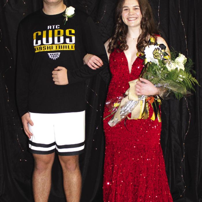 Homecoming festivities were held at Round Top-Carmine High School Friday, January 10. Shown here are Basketball Beau Evan Blazek and Homecoming Queen Kinsley Bage.