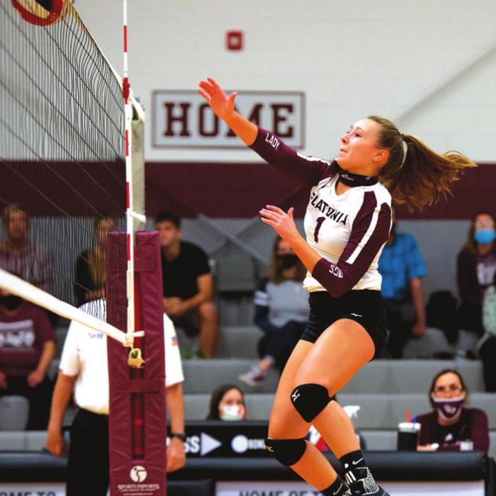 Ali Janecka hits for the Flatonia Lady Bulldogs in Tuesday night’s district win over Louise. Photo by Stephanie Steinhauser