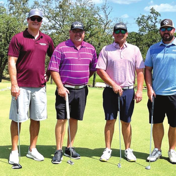 The winning golf team at the Turtle S’Wing &amp; Shoot Tournament was sponsored by Chuck Brown Ford and included Tommy Brown, Adam Besetzny, Kenny Helmcamp, and Clayton Besetzny.