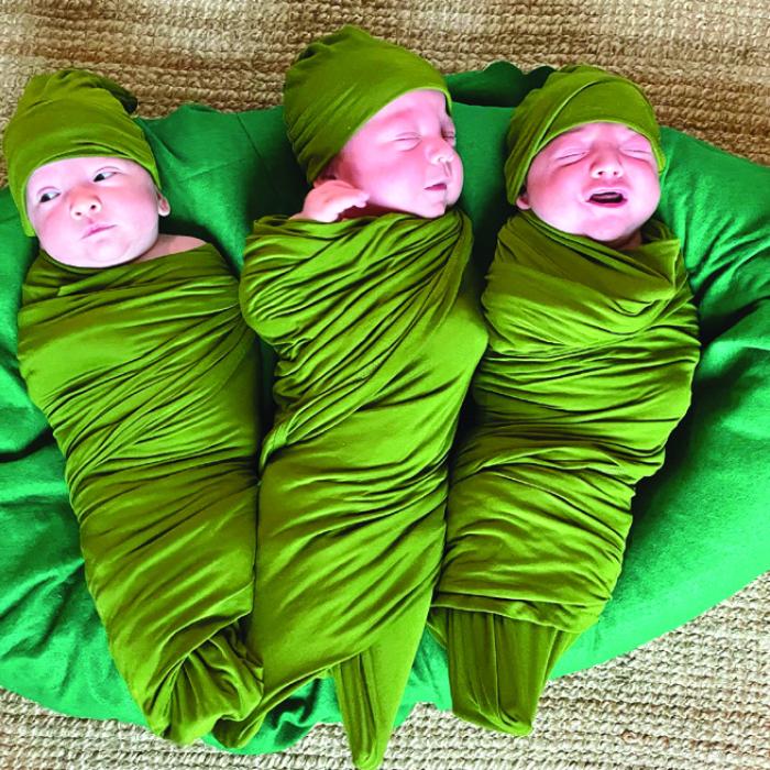 The triplets’ Halloween costume, three peas in a pod.