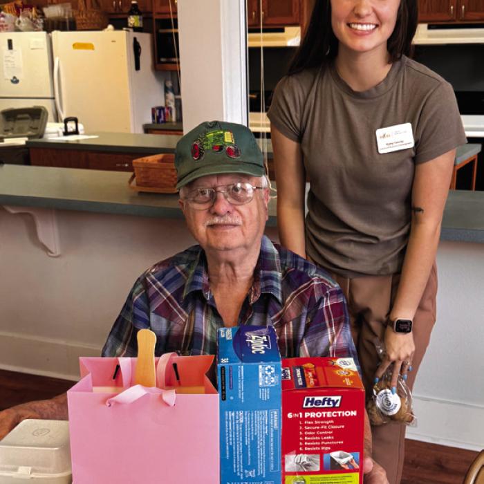 August Kalinec has quite the winning streak at bingo. Here he is with Kayley Yancey from Flatonia Heathcare Center, who called the blackout game he won.