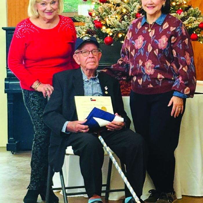 Pictured here from left to right are Rose Diers (red sweater) board member of the Round Top Area Historical Society, Carl Jaehne, seated, and his daughter in law Julie Jaehne, right.