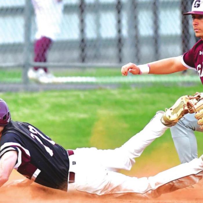 Justin Marler is safe at third Tuesday night in Flatonia’s 16-0 win over Ganado. Photo By Stephanie Steinhauser