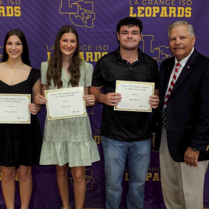 Colorado Valley Telephone Cooperative, Inc. Academic Scholarship went to Nataley Polasek and Elena Supak. Colorado Valley Telephone Cooperative, Inc. Trade School Scholarship went to Gavin Pietsch. The presenter was Gene Kruppa.