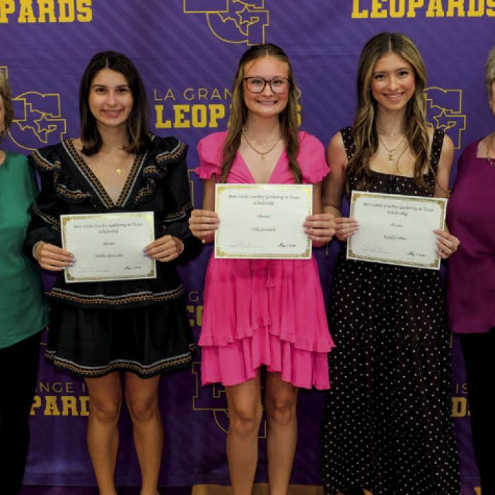 Best Little Cowboy Gathering in Texas Scholarship went to Hailey Gonzalez, Ella Janacek and Kaedyn Otto. Presenters were Barbara Kalina and Gloria Heinrich.