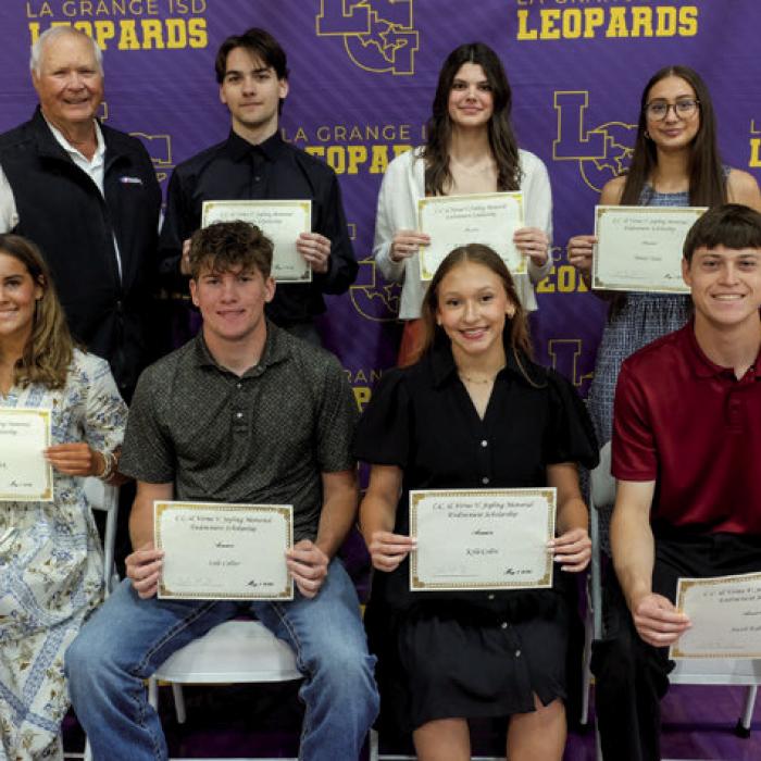C.C. & Verna V. Jopling Memorial Endowment Scholarship went to Clara Bundick, Cole Collier, Kyla Colón, Jacob Kalina, Grayson Owens, Kathryn Stephens and Trinity Yanis. The presenter was Erwin A. Sladek.