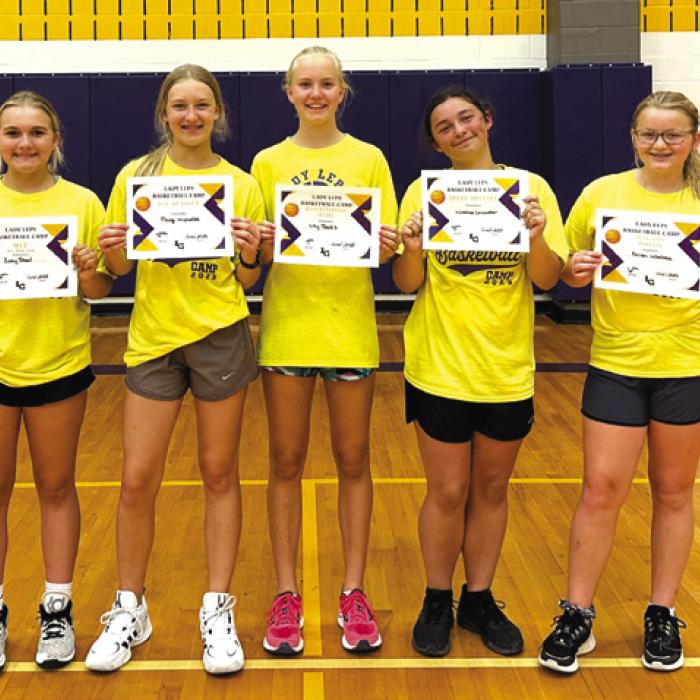 La Grange ISD Middle School wrapped up trhee days of Lady Leps Basketball Camp recently. Participants went from basic ball handling skills the first day to some 5 on 5 the last day. These girls worked hard and made some pretty impressive improvements by the end of camp. Pictured above are participants from grades 6-8 who received the following awards (from left): MVP-Zoey Staal, Lay-Up Queen-Paige Michalke; Best Defensive Player-Lily Banks; Sharp Shooter-Natalee Lancaster; Best Ball Handler-Fallon Wallace.