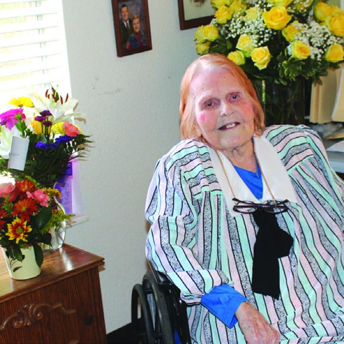 Jo White, celebrated her 103rd birthday at Care Inn in La Grange on Thursday Nov. 2 as she enjoyed several beautiful bouquets of flowers sent to her for the occasion.
