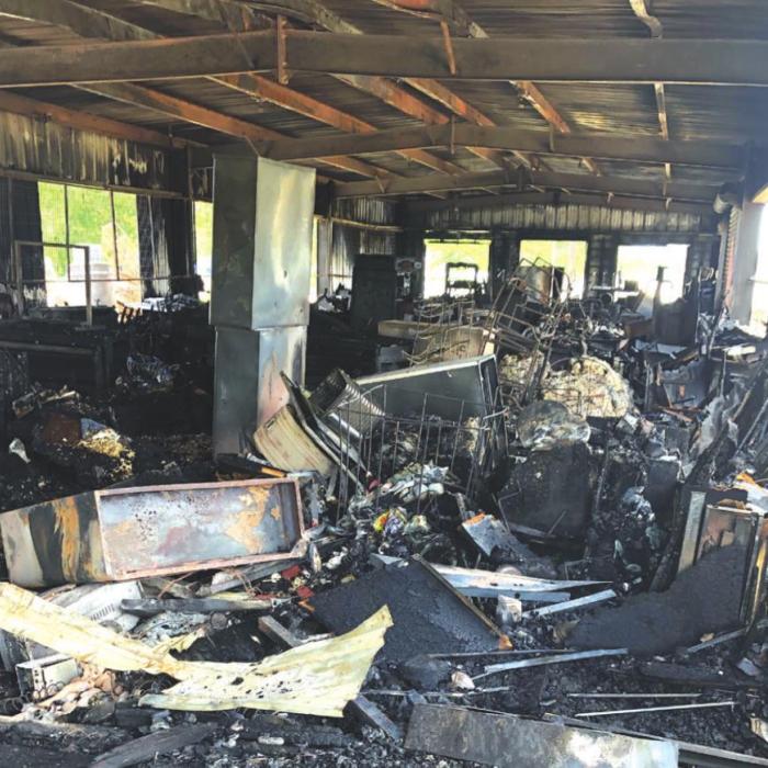 A fire gutted a building at Abbieland Antiques on Hwy. 237 between Warrenton and Round Top. Photo courtesy of RT-W Fire Chief Frankie Srubar