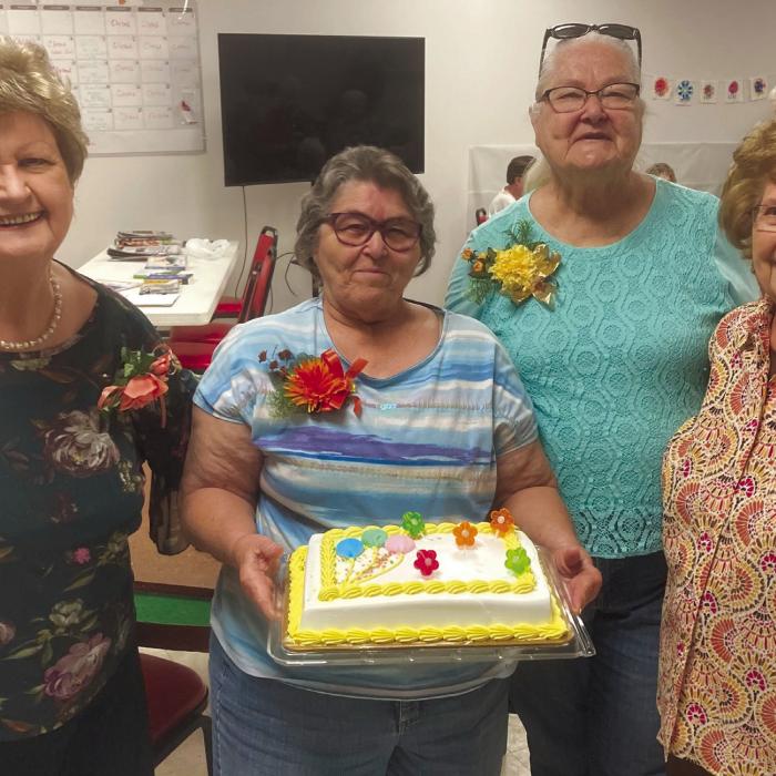Birthdays of the month at Senior Connections were celebrated recently. Pictured from left are Judy Klesel, Carolyn Moore holding the cake, Betty Gabler, and Jannette Hoelscher.