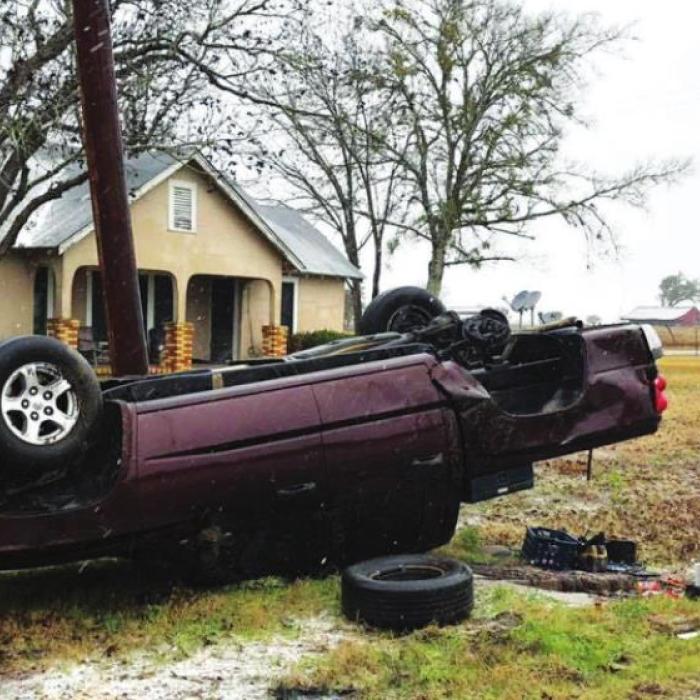 Above: Schulenburg Police responded to this rollover accident on US 77 just north of Schulenburg Sunday afternoon. No one was seriously injured.