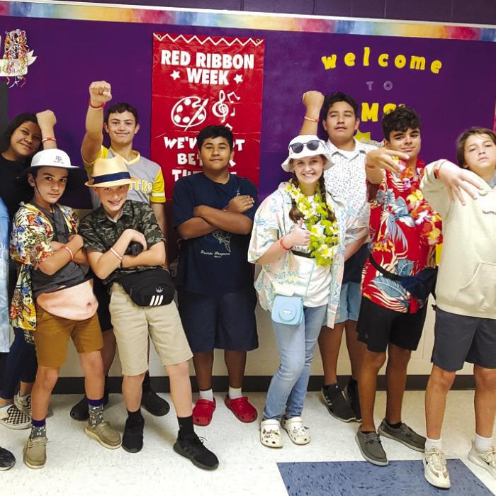 La Grange Middle School students with their Red Ribbon Week wristbands.