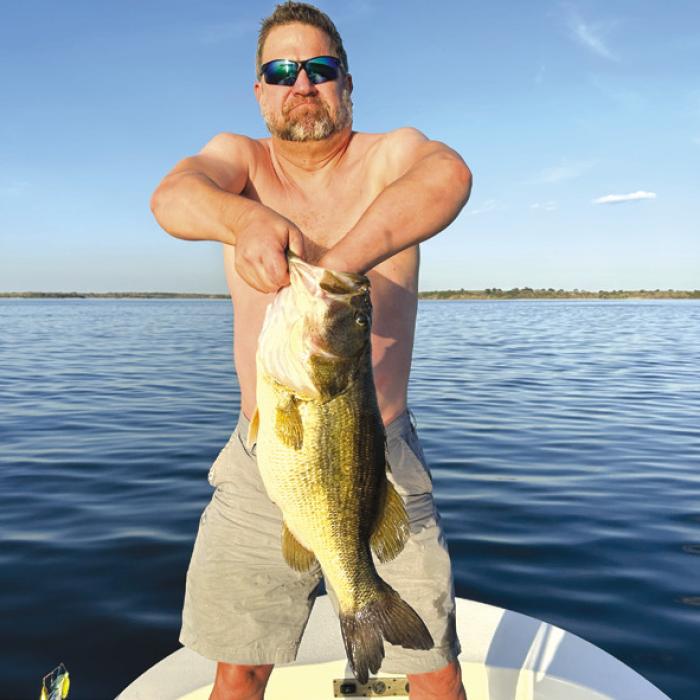 James Patlovany caught this black bass weighing 9 lbs. 10 ozs. and 27 in. long at Lake Fayette on March 2.