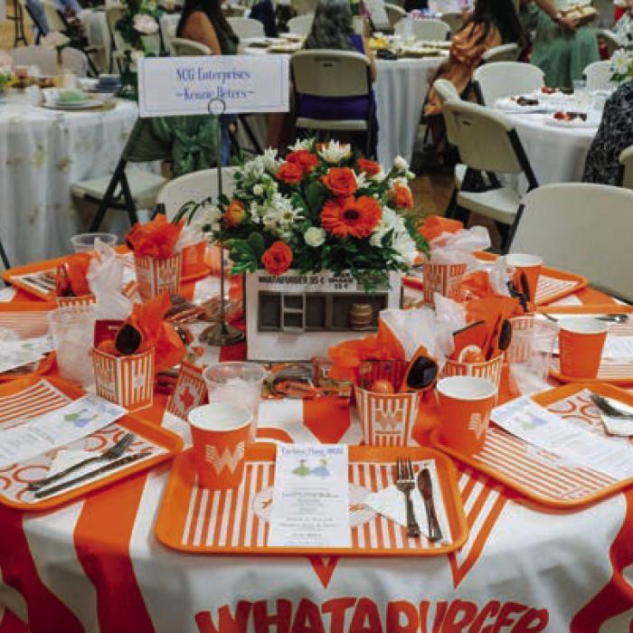 This table sponsored by Kenzie Deters and NCG Enterprises featured a Whataburger theme.