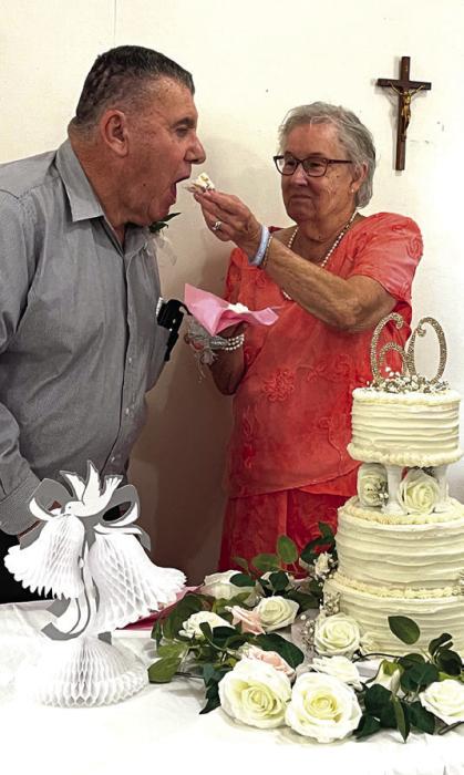 Leo and Barbara Wick on their wedding day, left, and Sunday, at their 60th anniversary party.