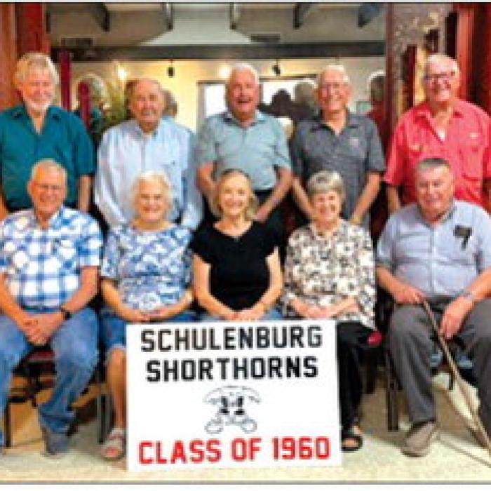 Seated front from left are: Tom Berger, Gladys (Stryk) Hermes, Lorene (Svetlik) Sarianni, Jeanette (Barta) Trybig, Leo Wick Standing back: Leon Svetlik, Emil Pauler, Gary Herzik, Harvey Oeding, and George Hranicky.