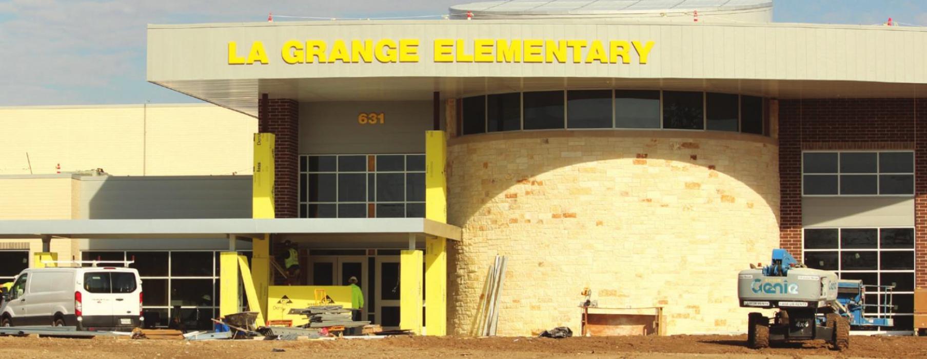 The new La Grange Elementary building is getting its final touches, including signage last week.