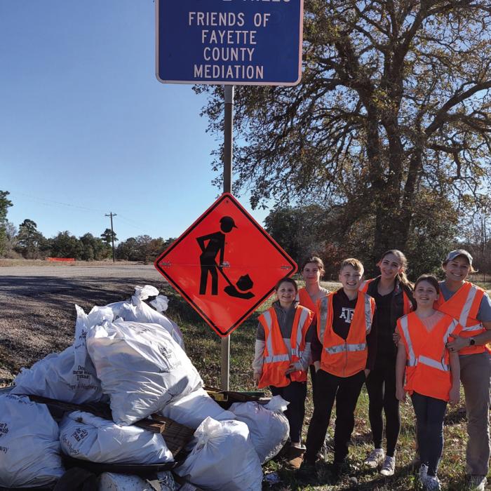 Pictured are the litter collectors who cleaned up US 77 north of La Grange: (from left) Addy Emmel and Makenna Emmel, and Eli, Faith, Paisley, and Lorretta Greenwood. The group wishes everyone a happy holiday season and asks that you, please, ‘Don’t Mess with Texas.’