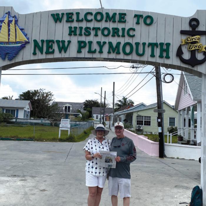 Sherry and Mark Hebert of La Grange, celebrated early his milestone birthday of 70 years young staying at the Bluff House Resort &amp; Marina on Green Turtle Cay, Abeco, the Bahamas. They’re pictured here at the ferry landing in New Plymouth.