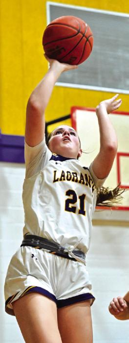 La Grange’s Campbell Cooper shoots the ball in action earlier this season. She had 25 points in Tuesday’s playoff game. Photo by Stephanie Steinhauser