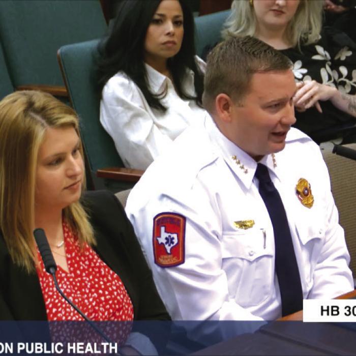 Fayette County EMS Director Josh Vandever, right, testified before the Texas House Committee on Public Health in favor of HB 3000, a bill that could provide rural counties like Fayette with $350,000 toward the purchase of ambulances.