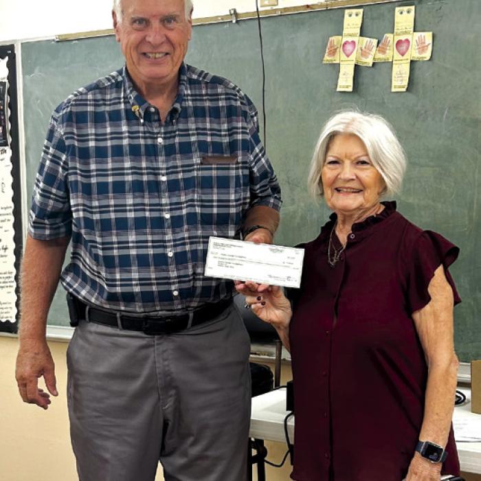 The Muldoon Fire Department, represented by Pat Lyons, received a donation in the amount of $3,000 from St. Cyril &amp; Methodius Catholic Church, Cistern, at the parish picnic appreciation dinner. Betty Danner offered words of appreciation for providing a medic station, directing traffic, and use of the Muldoon Fire House, Cistern Sub-Station, from where picnic drive-thru plates were served.