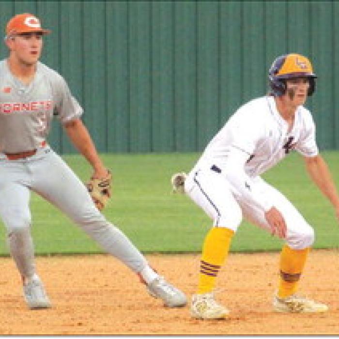 La Grange’s Eli Gillum leads off second after hitting an RBI double Tuesday.