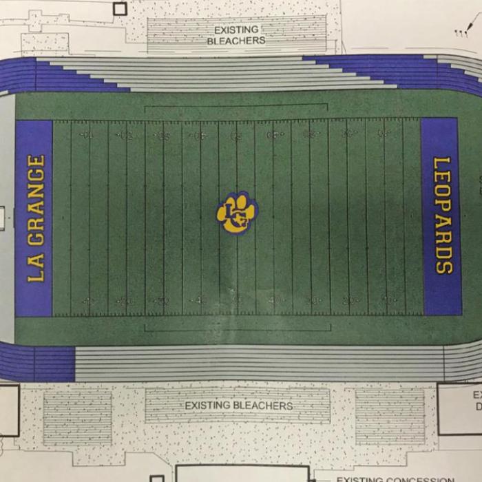 The school board learned Monday that if they wished to move forward on a new track and field turf project at Leopard Stadium (rendering above) the estimated cost would be $2-2.5 million dollars.