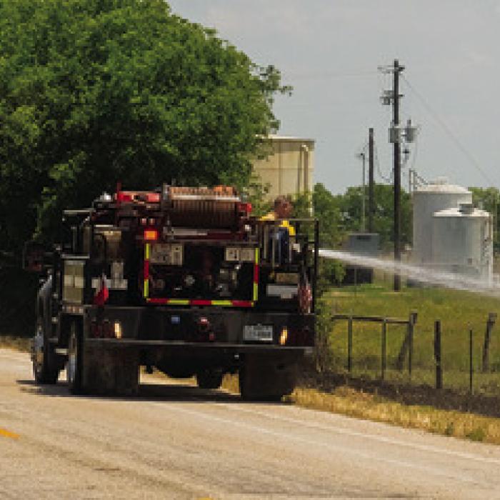 Round Top-Warrenton firefighters fought a series of small grass fires along FM 129 near Walhalla Thursday afternoon. Photo by Andy Behlen