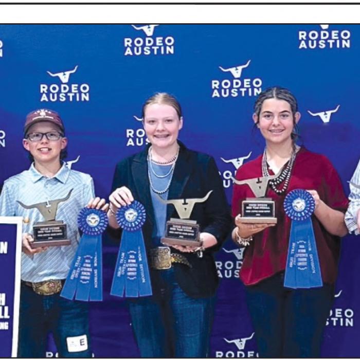 Champion Team: Rodeo Austin Representative, Tate Fritsch, Kaisley Janecka, Adalyn Carrales, and Abraham McBride.