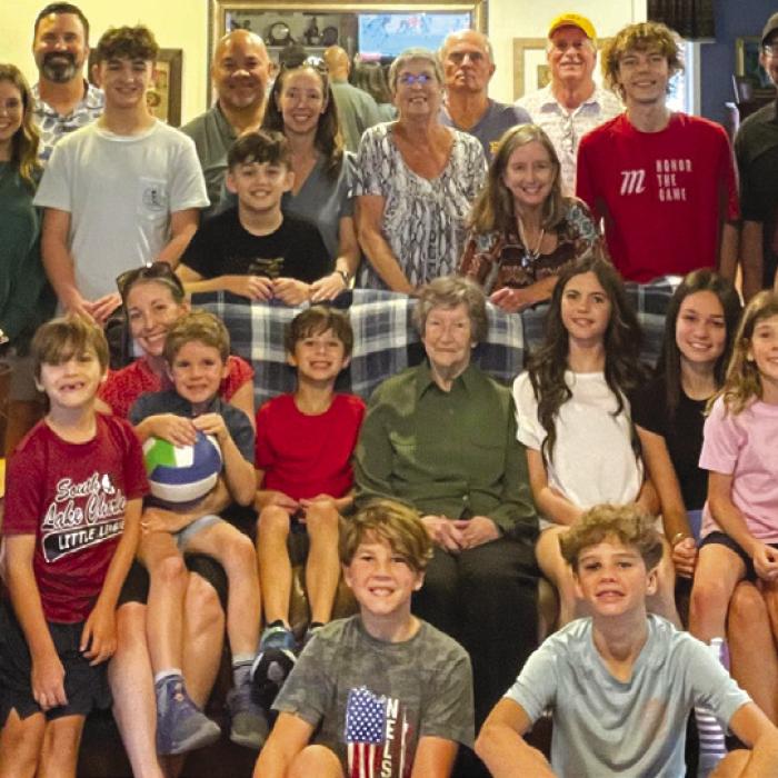 Chlumsky family gathering in Lake Charles with Kathy Chlumsky’s mom, Nelda Lamb.