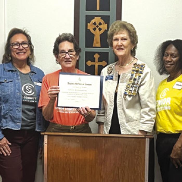 Volunteers from the Weimar satellite location were honored at the Daughters of the American Revolution, John Everett Chapter’s monthly meeting in Columbus, for their service to members and the community. From left; Linda Heller, Cynthia Trojacek, who is also on our board, Program Director Stephanie Shroyer, DAR presenter Randa Simmons, Darlene Williams, and Janiece Collins. Volunteers are the heart of Senior Connections.