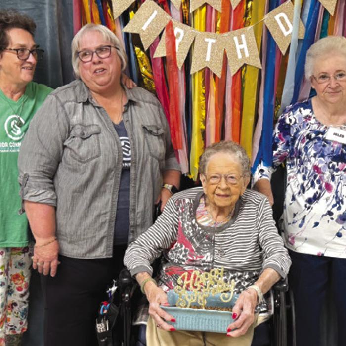 We celebrated birthdays with a special cake from Debbie. Pictured are Stephanie Shroyer, Kathy Carpenter, Irene Janda, and Helen Ohnheiser with the cake.