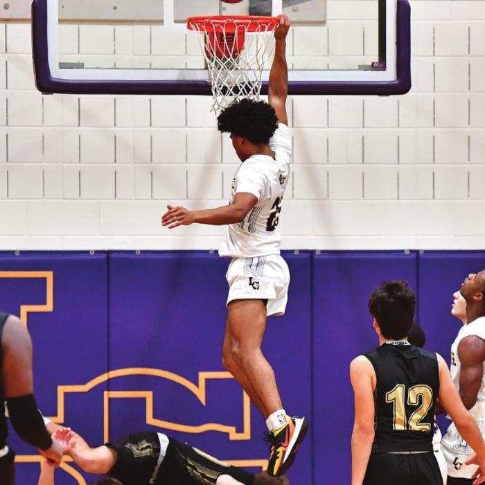 La Grange’s Bravion Rogers shows off his athleticism following a shot by Giddings on this play Friday. Photo by Stephanie Steinhauser