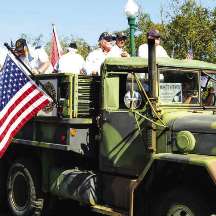 First place for most patriotic went to this 1973 Duece and a Half military truck representing the Shelby American Legion Post ridden by members of the post and the Sons of the American Legion