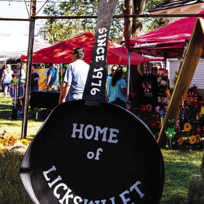 The giant skillet on the town square in Fayetteville is always displayed during Lickskillet. At one time Fayetteville was known as Lickskillet supposedly for the fact that latecomers to the numerous community festivals who complained that all the food was gone were told to lick the skillet.