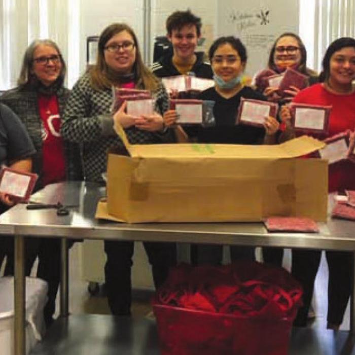 Columbus students receive beef. Pictured from left: Elizabeth Martinez, Mrs. Gregory, Elle Sherrard, Roman White, Jessabelle Alvarez, Kristen Hernandez, Nathaly Reynosa, and Mrs. Colletti.