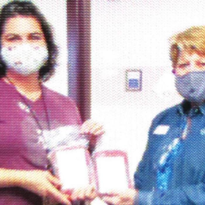 Fayetteville ISD received beef. Pictured from left: Katy Sullivan, ag teacher and Kathy Kutac, NVCW.