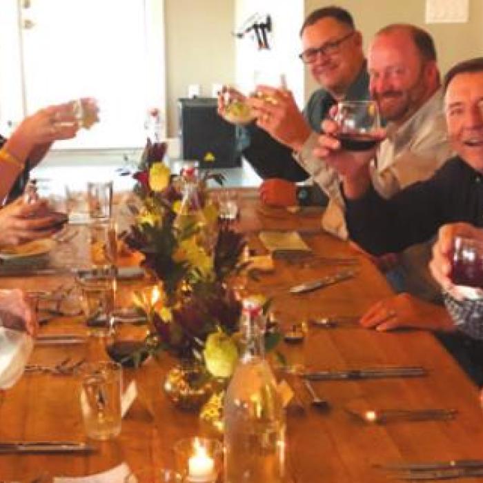 Toasting to success of the pat program were (front to back) Nadine and Leroy Krischke, Elyse and Elgin Kristinik, Tanya and Joe Schindler, Kristin and Ben Herzik, and Nancy and Troy Brenek.