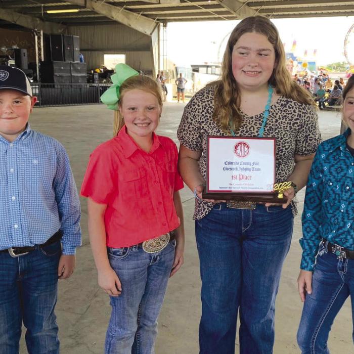 Abraham McBride, Kaisley Janecka, Rheagan Karisch, and Alexis Berckenhoff. Fayette County 4-H members competed at the Colorado County Fair in Columbus.