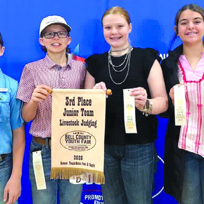 Bell County Junior Team 3rd Place: Crockett Guenther, Tate Fritsch, Kaisley Janecka, and Adalyn Carrales.