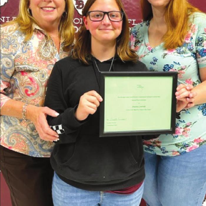 2nd place, Arianna Courville with her mother, Kathren Perez, and NVCW BFFD Chair, Suzette Surman.