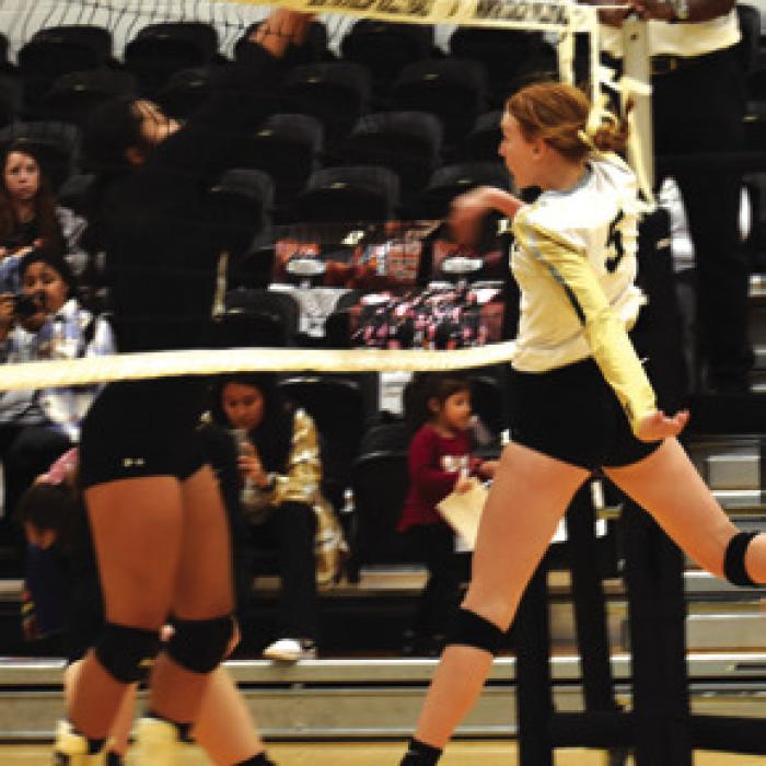 RTC’s Kaysie Ward spikes the ball Thursday. Photos by Paul Kipp